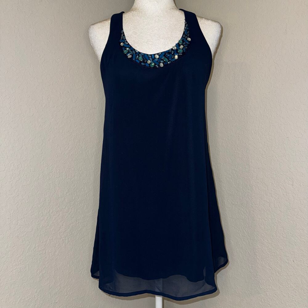 Y2K Teeze Me Gem Beaded Blue Mini Dress Shirt Women's Size Small Boho 2000s Top